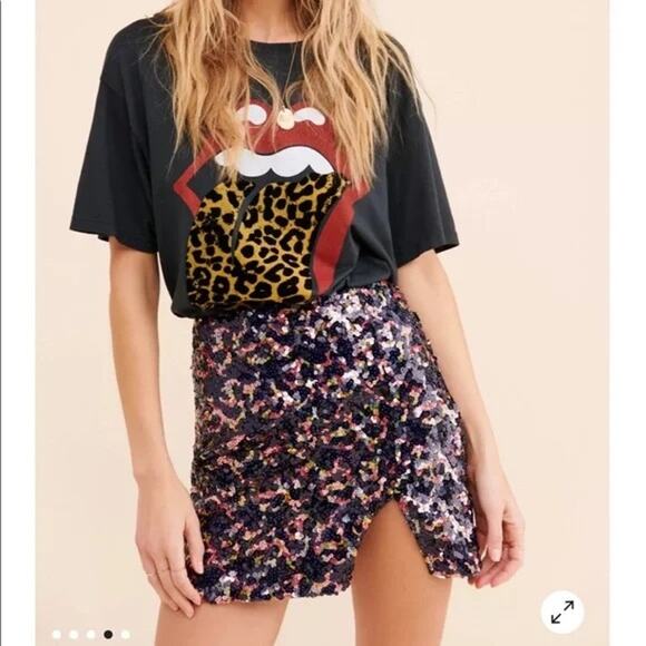 [Urban Outfitters] Darren Rainbow Sequined Side Slit Mini Skirt Party Size XS - Picture 2 of 12